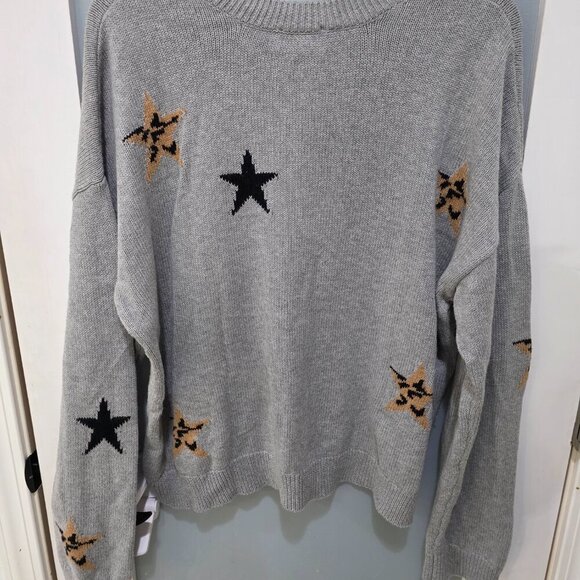 Rails Womens Crewneck Star Print Sweater Gray Size L Soft Knit Lightweight - Picture 10 of 10
